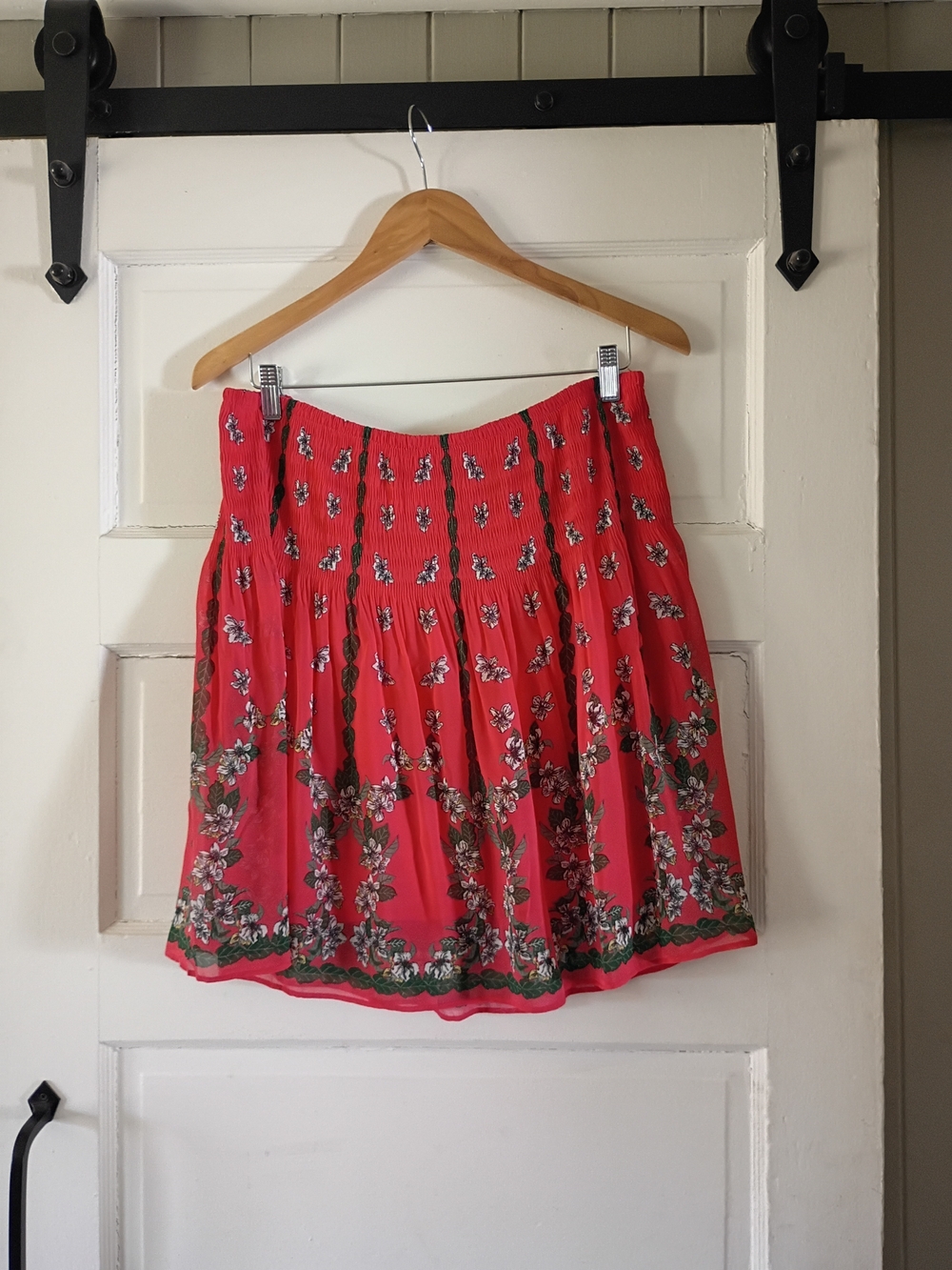 Max Studio Red Floral Smocked Circle Skirt
